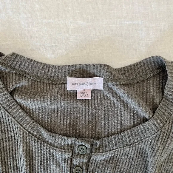 Women's Ribbed Henley Top - Olive - Picture 2 of 3